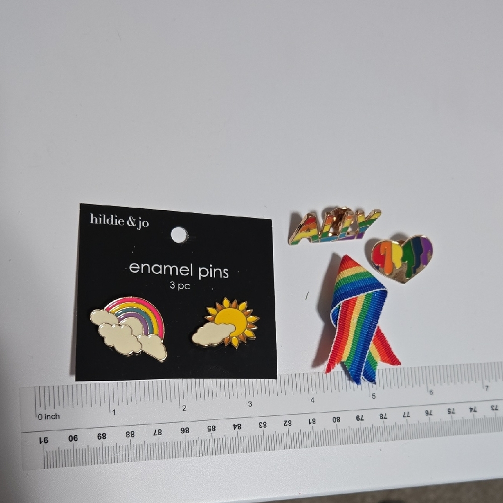 Hildie & Jo Enamel Brooch Set - Rainbow and Sun Design